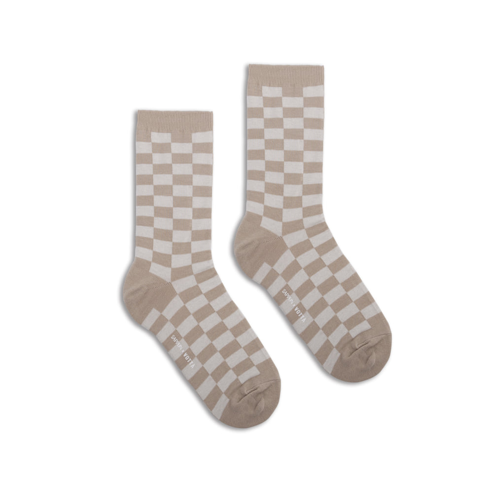 [SAPPUN x VOTTA] Checker-board Socks - Dark Beige